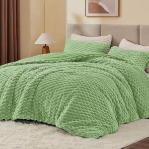Fluffy Twin Comforter Set - Grass Green Fleece