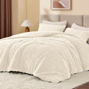 Beige Fluffy Queen Comforter Set - 3 Pieces