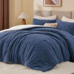 Fluffy Twin Sherpa Comforter Set - Navy Blue
