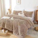 Fluffy Twin Comforter Set with Pillowcase - Khaki