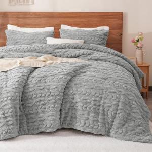 Fluffy Grey Sherpa Fleece Twin Comforter Set
