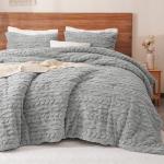 Fluffy Grey Sherpa Fleece Twin Comforter Set