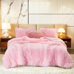 Pink Shaggy Faux Fur Comforter Set for Twin
