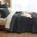 PHF Warm Sherpa Twin Comforter Set in Dark Grey