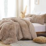 Fluffy Twin Comforter Set with Pillowcase - Khaki