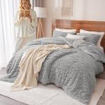 Fluffy Grey Sherpa Fleece Twin Comforter Set