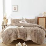 Fluffy Twin Comforter Set with Pillowcase - Khaki