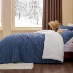 Fluffy Twin Sherpa Comforter Set - Navy Blue