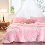 Pink Shaggy Faux Fur Comforter Set for Twin