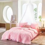 Pink Shaggy Faux Fur Comforter Set for Twin