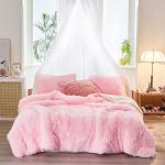Pink Shaggy Faux Fur Comforter Set for Twin