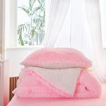 Pink Shaggy Faux Fur Comforter Set for Twin