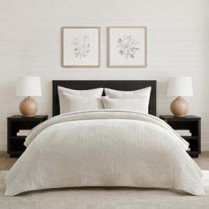 Ivory White Velvet Quilt Set with Shams