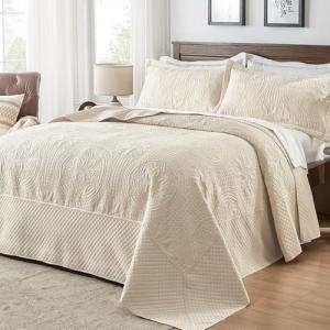 Beige Oversized King Bedspread Set with Shams