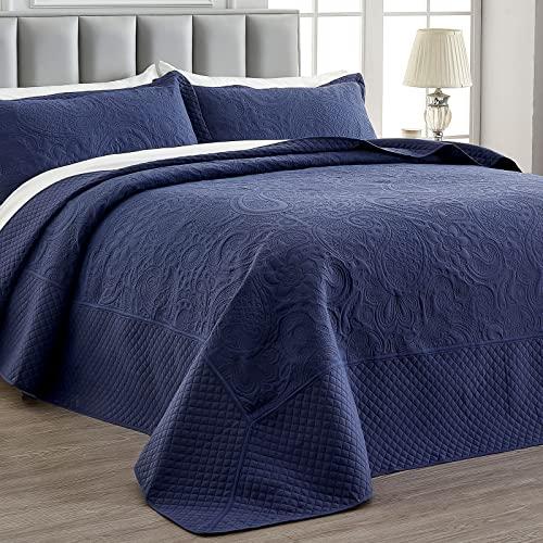 Navy Blue Oversized King Bedspread Quilt Set