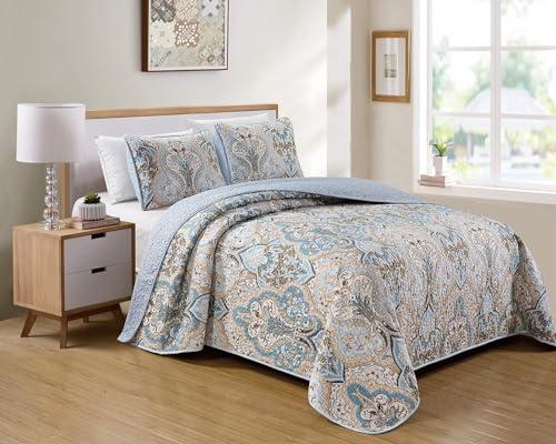 3-Piece King Quilted Reversible Floral Bedspread Set
