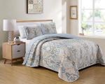 3-Piece King Quilted Reversible Floral Bedspread Set