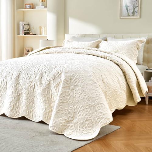 Oversized Quilted Cream Bedspread for King Size