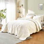 Oversized Quilted Cream Bedspread for King Size