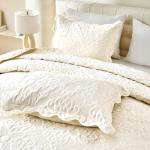 Oversized Quilted Cream Bedspread for King Size