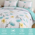 Dinjoy Aqua Floral Quilt Set, Queen Size 3 Pieces