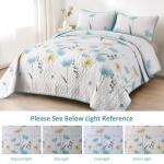 Dinjoy Aqua Floral Quilt Set, Queen Size 3 Pieces