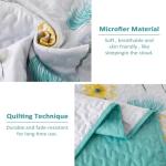 Dinjoy Aqua Floral Quilt Set, Queen Size 3 Pieces
