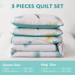 Dinjoy Aqua Floral Quilt Set, Queen Size 3 Pieces