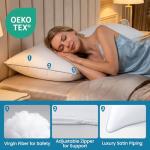 Adjustable Bed Pillows for Sleeping - Firm King Size Pillows 2 Pack, Soft & Fluffy Down Alternative Fill, Zippered Hotel Quality Pillows with Gray Piping, 110GSM Premium Cover, CertiPUR-US