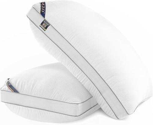 MZOIMZO Luxury Comfy Hotel Collection Bed Pillows for Sleeping- Firm Standard Size Set of 2, Gusseted Cooling Side Mesh Design with Premium Down Alternative Filling for Back, Stomach or Side Sleepers