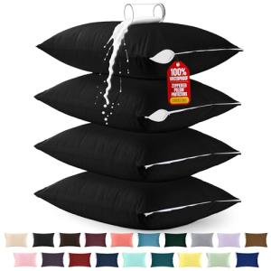Waterproof Queen Pillow Protectors with Zipper - Set of 4