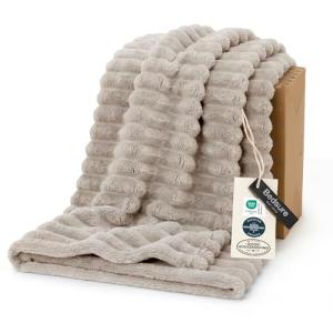 Bedsure GentleSoft Beige Fleece Throw Blanket 50x60
