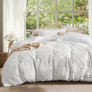 Bedsure Boho Queen Duvet Cover Set - White