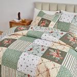 Green Floral Plaid Patchwork Quilt Set, 3 Pieces