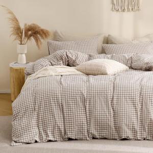 Tan Gingham Duvet Cover Set – Soft Cotton 3 Piece