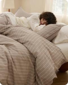 Bedsure King Size Striped Duvet Cover - Tan/White