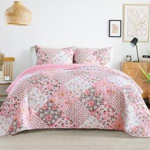 Whale Flotilla Pink Boho Floral Quilt Set