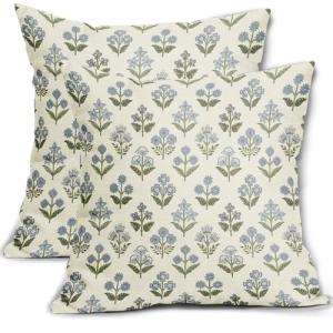Blue Green Block Print Pillow Covers - Set of 2