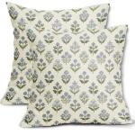 Blue Green Block Print Pillow Covers - Set of 2