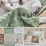 Green Floral Plaid Patchwork Quilt Set, 3 Pieces