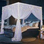 White Canopy Bed Curtains for Girls and Adults