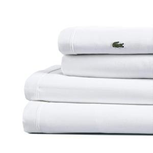 Lacoste White 100% Cotton Queen Bed Sheet Set