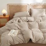 Nayoroom Queen Gingham Cotton Duvet Cover Set
