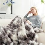 Cozy Faux Fur Throw Blanket, Brown Tie-Dye 127x152 cm