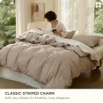 Bedsure King Size Striped Duvet Cover - Tan/White