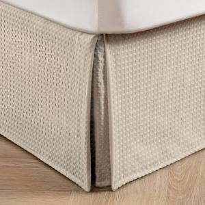 Beige Waffle Weave Bed Skirt with 12" Drop
