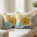 Blue and Yellow Floral Pillow Covers - 18x18 Inches