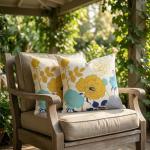 Blue and Yellow Floral Pillow Covers - 18x18 Inches