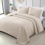Lightweight Beige Geometric Quilt Set for All Seasons