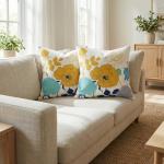 Blue and Yellow Floral Pillow Covers - 18x18 Inches